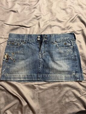 Kali Denim Mini Skirt with Embroidered Floral Accents